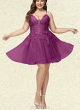 Maritza A-line V-Neck Short/Mini Lace Tulle Homecoming Dress With Sequins UKP0020500