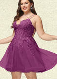 Maritza A-line V-Neck Short/Mini Lace Tulle Homecoming Dress With Sequins UKP0020500