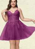 Maritza A-line V-Neck Short/Mini Lace Tulle Homecoming Dress With Sequins UKP0020500