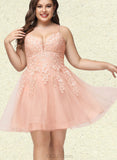 Maritza A-line V-Neck Short/Mini Lace Tulle Homecoming Dress With Sequins UKP0020500