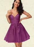 Maritza A-line V-Neck Short/Mini Lace Tulle Homecoming Dress With Sequins UKP0020500