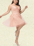 Maritza A-line V-Neck Short/Mini Lace Tulle Homecoming Dress With Sequins UKP0020500