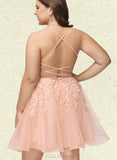 Maritza A-line V-Neck Short/Mini Lace Tulle Homecoming Dress With Sequins UKP0020500