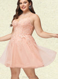 Maritza A-line V-Neck Short/Mini Lace Tulle Homecoming Dress With Sequins UKP0020500