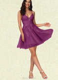 Maritza A-line V-Neck Short/Mini Lace Tulle Homecoming Dress With Sequins UKP0020500