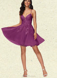 Maritza A-line V-Neck Short/Mini Lace Tulle Homecoming Dress With Sequins UKP0020500