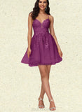 Maritza A-line V-Neck Short/Mini Lace Tulle Homecoming Dress With Sequins UKP0020500