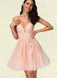 Maritza A-line V-Neck Short/Mini Lace Tulle Homecoming Dress With Sequins UKP0020500