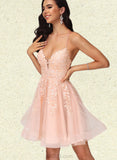 Maritza A-line V-Neck Short/Mini Lace Tulle Homecoming Dress With Sequins UKP0020500