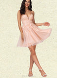 Maritza A-line V-Neck Short/Mini Lace Tulle Homecoming Dress With Sequins UKP0020500