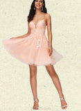 Maritza A-line V-Neck Short/Mini Lace Tulle Homecoming Dress With Sequins UKP0020500