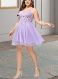 Joy A-line V-Neck Short/Mini Lace Tulle Homecoming Dress With Beading UKP0020501