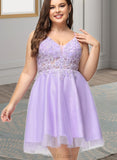 Joy A-line V-Neck Short/Mini Lace Tulle Homecoming Dress With Beading UKP0020501