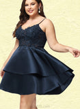 Kaiya A-line V-Neck Short/Mini Lace Satin Homecoming Dress UKP0020504