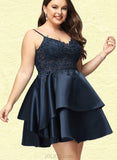 Kaiya A-line V-Neck Short/Mini Lace Satin Homecoming Dress UKP0020504