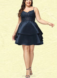 Kaiya A-line V-Neck Short/Mini Lace Satin Homecoming Dress UKP0020504