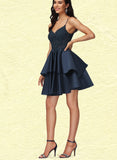 Kaiya A-line V-Neck Short/Mini Lace Satin Homecoming Dress UKP0020504