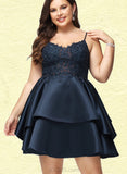 Kaiya A-line V-Neck Short/Mini Lace Satin Homecoming Dress UKP0020504