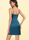 Sariah Bodycon V-Neck Short/Mini Silky Satin Homecoming Dress With Ruffle UKP0020505