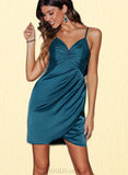 Sariah Bodycon V-Neck Short/Mini Silky Satin Homecoming Dress With Ruffle UKP0020505