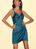 Sariah Bodycon V-Neck Short/Mini Silky Satin Homecoming Dress With Ruffle UKP0020505