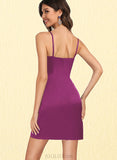 Sariah Bodycon V-Neck Short/Mini Silky Satin Homecoming Dress With Ruffle UKP0020505