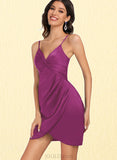 Sariah Bodycon V-Neck Short/Mini Silky Satin Homecoming Dress With Ruffle UKP0020505