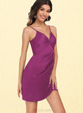 Sariah Bodycon V-Neck Short/Mini Silky Satin Homecoming Dress With Ruffle UKP0020505