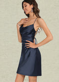 Jayla Sheath/Column Square Short/Mini Satin Homecoming Dress With Pleated UKP0020506