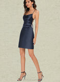 Jayla Sheath/Column Square Short/Mini Satin Homecoming Dress With Pleated UKP0020506