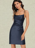 Jayla Sheath/Column Square Short/Mini Satin Homecoming Dress With Pleated UKP0020506