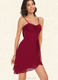 Adelyn Sheath/Column V-Neck Short/Mini Jersey Sequin Homecoming Dress With Cascading Ruffles Sequins UKP0020509