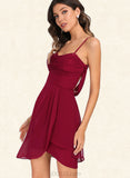 Adelyn Sheath/Column V-Neck Short/Mini Jersey Sequin Homecoming Dress With Cascading Ruffles Sequins UKP0020509