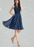 Victoria A-line Scoop Knee-Length Chiffon Lace Homecoming Dress With Beading UKP0020515