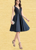 Marisa A-line V-Neck Knee-Length Lace Satin Homecoming Dress With Beading UKP0020517