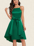 Lorelei A-line Square Knee-Length Satin Homecoming Dress With Bow Ruffle UKP0020520