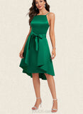 Lorelei A-line Square Knee-Length Satin Homecoming Dress With Bow Ruffle UKP0020520