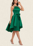 Lorelei A-line Square Knee-Length Satin Homecoming Dress With Bow Ruffle UKP0020520