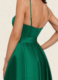 Lorelei A-line Square Knee-Length Satin Homecoming Dress With Bow Ruffle UKP0020520