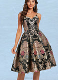 Liberty A-line V-Neck Knee-Length Lace Satin Homecoming Dress With Flower UKP0020521