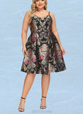 Liberty A-line V-Neck Knee-Length Lace Satin Homecoming Dress With Flower UKP0020521