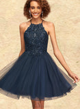 Lila A-line Scoop Short/Mini Lace Tulle Homecoming Dress With Sequins UKP0020523