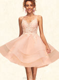 Jacquelyn A-line V-Neck Short/Mini Lace Tulle Homecoming Dress UKP0020524