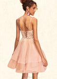 Jacquelyn A-line V-Neck Short/Mini Lace Tulle Homecoming Dress UKP0020524