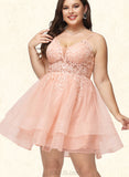 Jacquelyn A-line V-Neck Short/Mini Lace Tulle Homecoming Dress UKP0020524