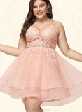 Jacquelyn A-line V-Neck Short/Mini Lace Tulle Homecoming Dress UKP0020524