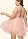 Jacquelyn A-line V-Neck Short/Mini Lace Tulle Homecoming Dress UKP0020524