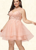 Jacquelyn A-line V-Neck Short/Mini Lace Tulle Homecoming Dress UKP0020524