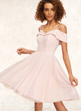 Mary A-line Off the Shoulder V-Neck Short/Mini Tulle Stretch Crepe Homecoming Dress UKP0020526