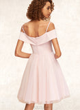 Mary A-line Off the Shoulder V-Neck Short/Mini Tulle Stretch Crepe Homecoming Dress UKP0020526